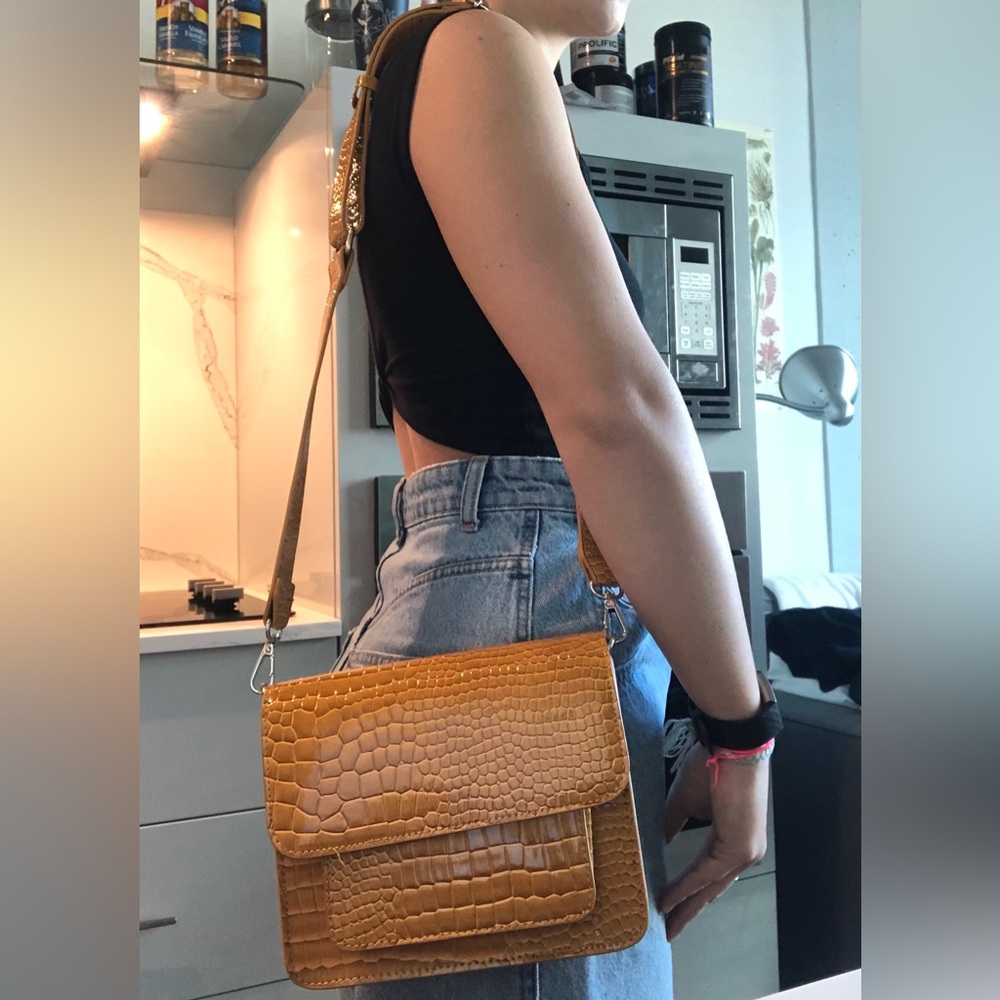 Urban Outfitters faux crocodile purse, yellow mustard colour.